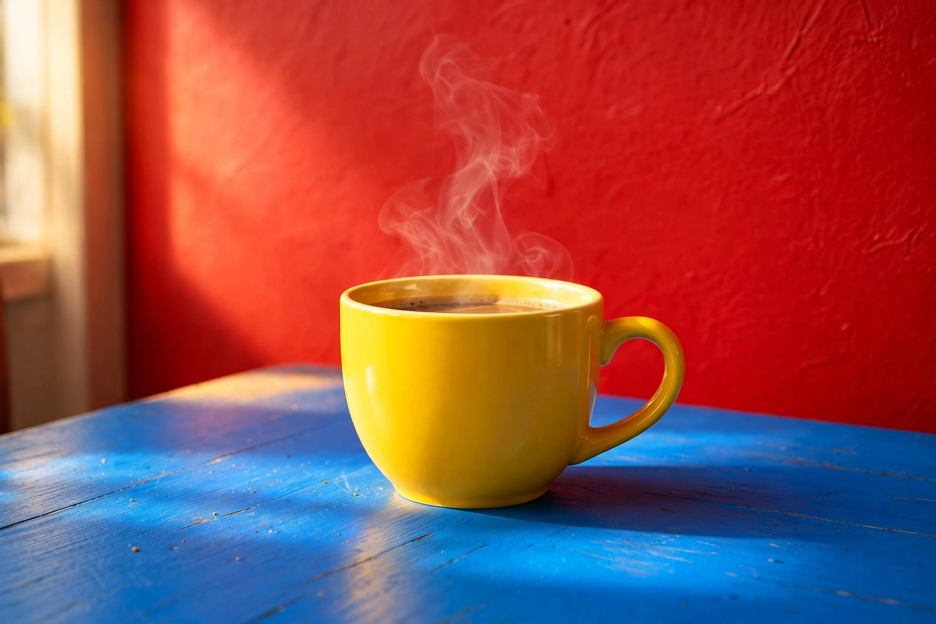 Coffee advertisement in G minor red, yellow and blue